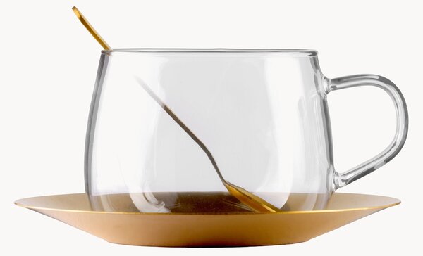 Tazza da caffè in vetro borosilicato con piattino e cucchiaino Eva 3 pz