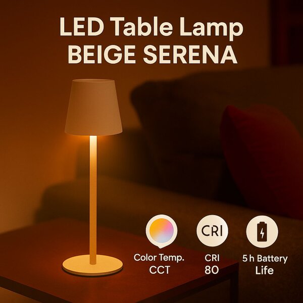 Lampada da tavolo Led touch Serena 2W Beige CCT temperatura colore regolabile portatile a batteria ricaricabile USB M mimotec