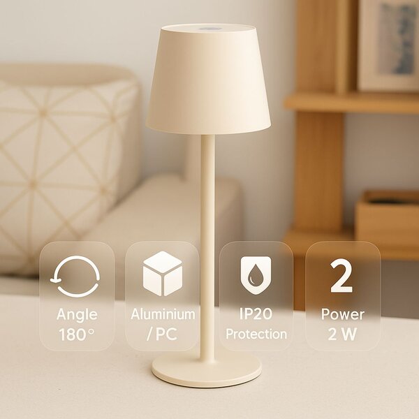 Lampada da tavolo Led touch Serena 2W Beige CCT temperatura colore regolabile portatile a batteria ricaricabile USB M mimotec