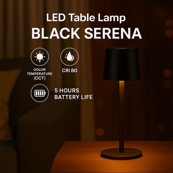 Lampada da tavolo Led touch Serena 2W Nera CCT temperatura colore regolabile portatile a batteria ricaricabile USB M mimotec