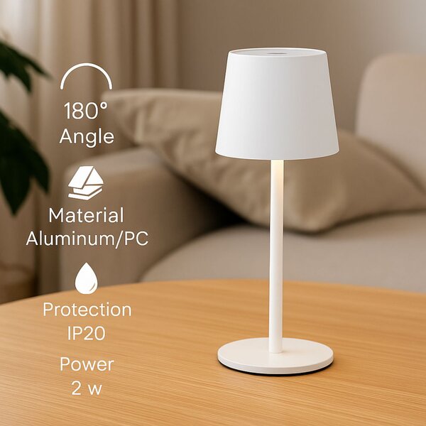 Lampada da tavolo Led touch Serena 2W Bianca CCT temperatura colore regolabile portatile a batteria ricaricabile USB M mimotec