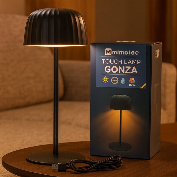 Lampada da tavolo Led Touch Gonza 2W Nera portatile ricaricabile energia solare Bianco caldo 3000K M mimotec