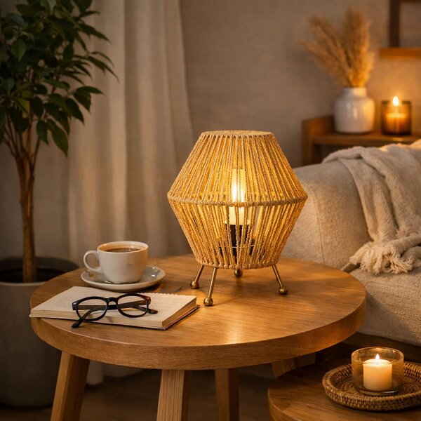 Lampada da tavolo Formentera in legno beige E27 M Ledme