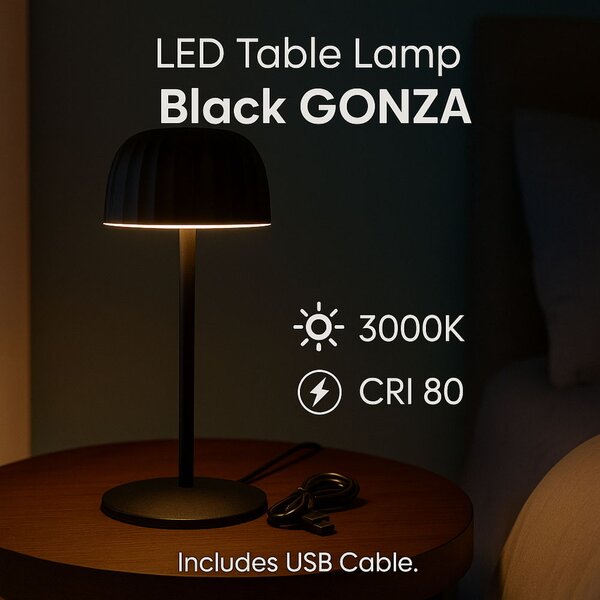 Lampada da tavolo Led Touch Gonza 2W Nera portatile ricaricabile energia solare Bianco caldo 3000K M mimotec