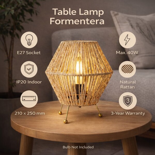 Lampada da tavolo Formentera in legno beige E27 M Ledme
