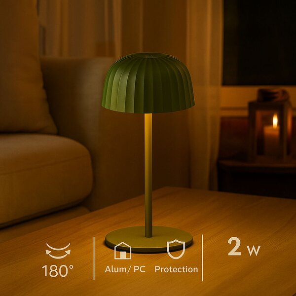Lampada da tavolo Led Touch Gonza 2W Verde portatile ricaricabile energia solare Bianco caldo 3000K M mimotec