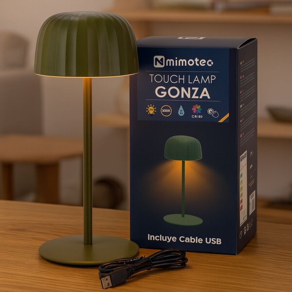 Lampada da tavolo Led Touch Gonza 2W Verde portatile ricaricabile energia solare Bianco caldo 3000K M mimotec