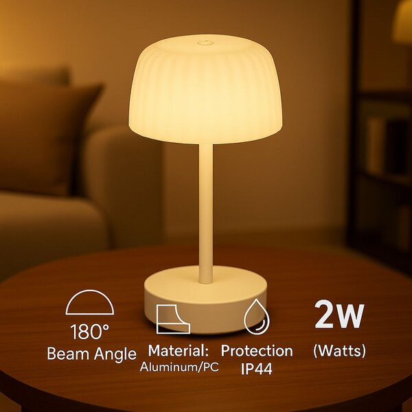 Lampada da tavolo Led Touch Gonza 2W Bianca portatile ricaricabile energia solare Bianco caldo 3000K M mimotec