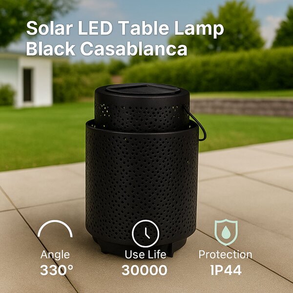 Lampada da tavolo Led Casablanca 1W Nera portatile ricaricabile energia solare Bianco caldo 2500K M mimotec