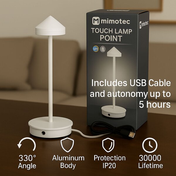 Lampada da tavolo Led touch Point 1W Bianca CCT temperatura colore regolabile portatile a batteria ricaricabile USB M mimotec
