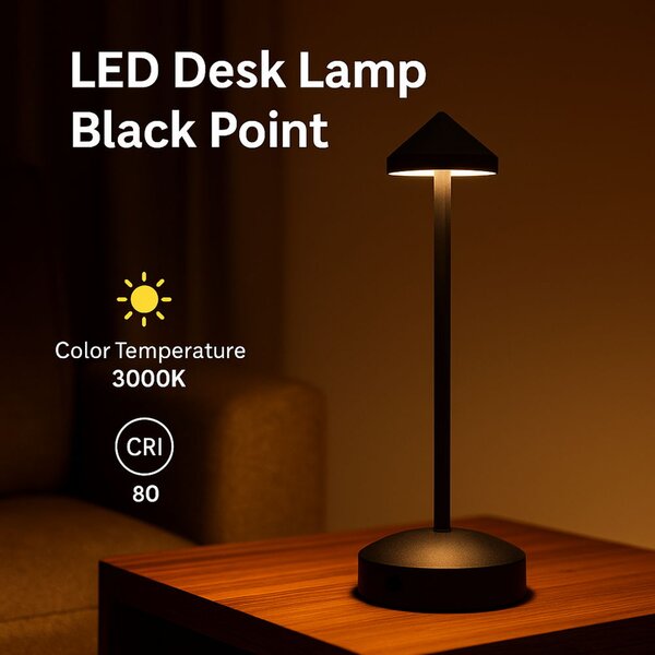 Lampada da tavolo Led touch Point 1W Nera CCT temperatura colore regolabile portatile a batteria ricaricabile USB M mimotec