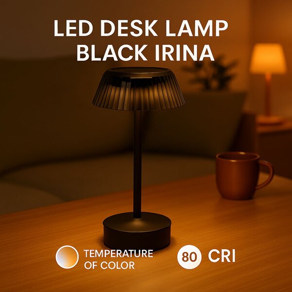 Lampada da tavolo Led touch Irina 2W Nera CCT temperatura colore regolabile portatile a batteria ricaricabile USB M mimotec