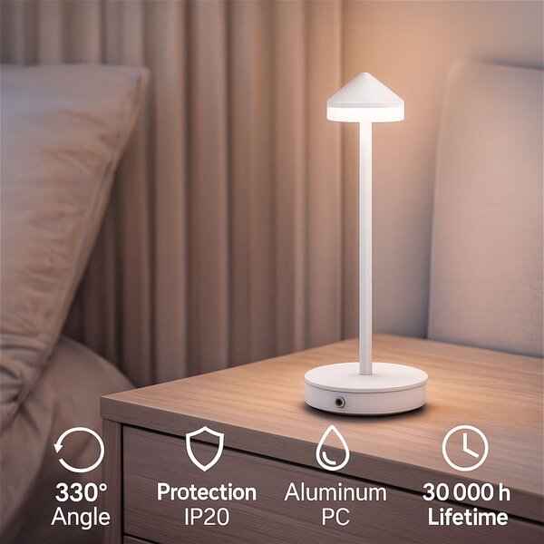 Lampada da tavolo Led touch Point 1W Bianca CCT temperatura colore regolabile portatile a batteria ricaricabile USB M mimotec