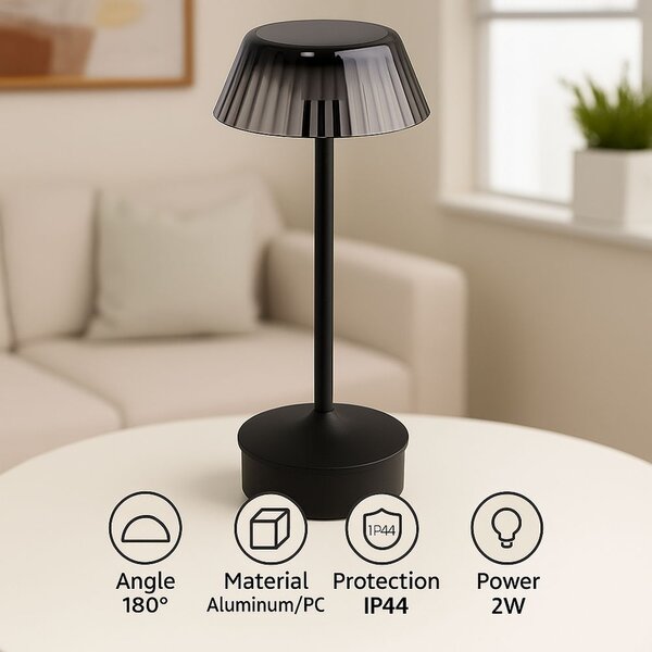 Lampada da tavolo Led touch Irina 2W Nera CCT temperatura colore regolabile portatile a batteria ricaricabile USB M mimotec