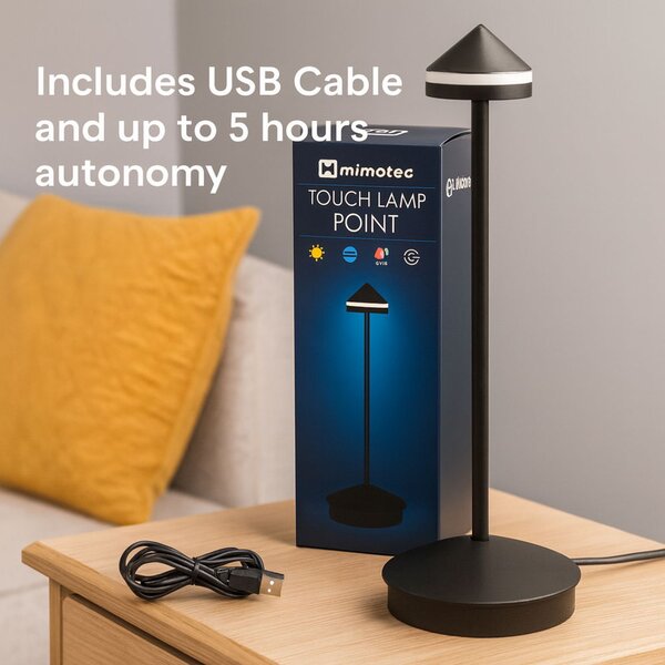 Lampada da tavolo Led touch Point 1W Nera CCT temperatura colore regolabile portatile a batteria ricaricabile USB M mimotec