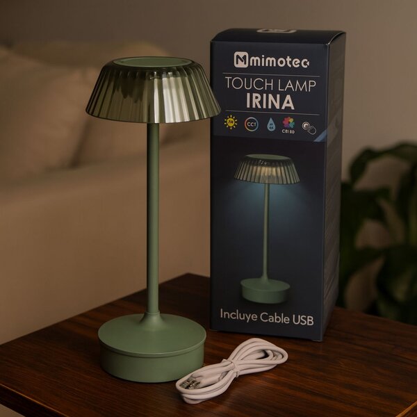 Lampada da tavolo Led touch Irina 2W Verde CCT temperatura colore regolabile portatile a batteria ricaricabile USB M mimotec
