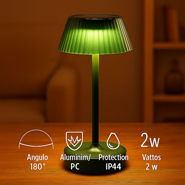 Lampada da tavolo Led touch Irina 2W Verde CCT temperatura colore regolabile portatile a batteria ricaricabile USB M mimotec