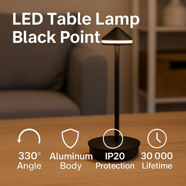Lampada da tavolo Led touch Point 1W Nera CCT temperatura colore regolabile portatile a batteria ricaricabile USB M mimotec