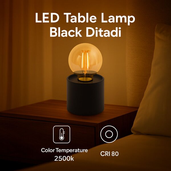 Lampada da tavolo Led Ditadi 1W Nera a batteria Bianco caldo 2500K M mimotec