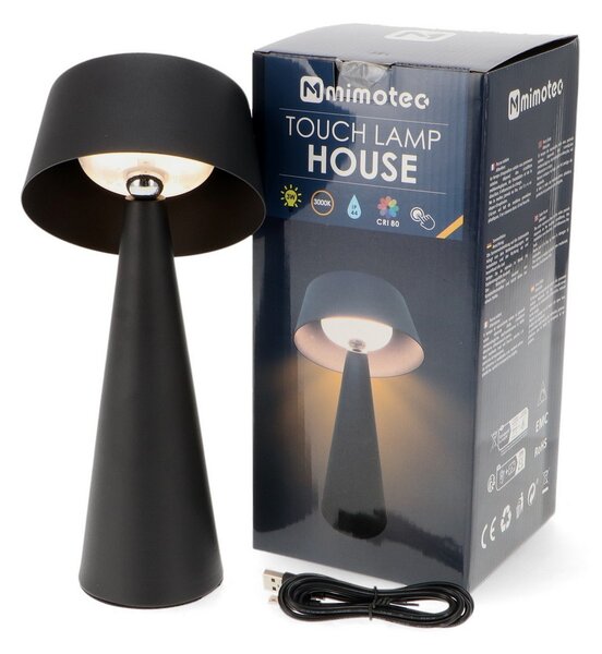 Lampada da tavolo Led Touch House 3W Nera portatile ricaricabile energia solare Bianco caldo 3000K M mimotec