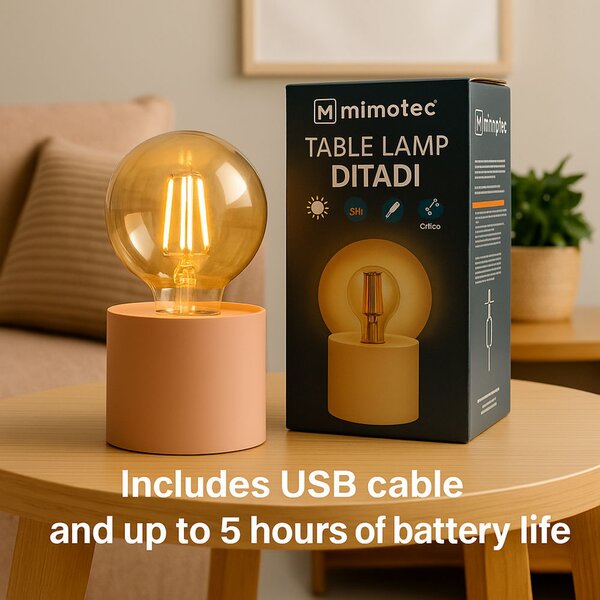 Lampada da tavolo Led Ditadi 1W Rosa a batteria Bianco caldo 2500K M mimotec
