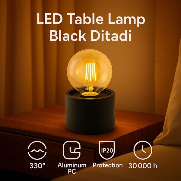 Lampada da tavolo Led Ditadi 1W Nera a batteria Bianco caldo 2500K M mimotec
