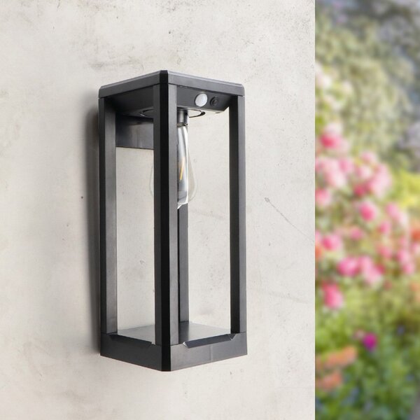 Lanterna Led da parete Delhi Plus 2,5W Nero con pannello solare IP54 Bianco caldo 2700K con sensore crepuscolare e di movimento iSG Lighting