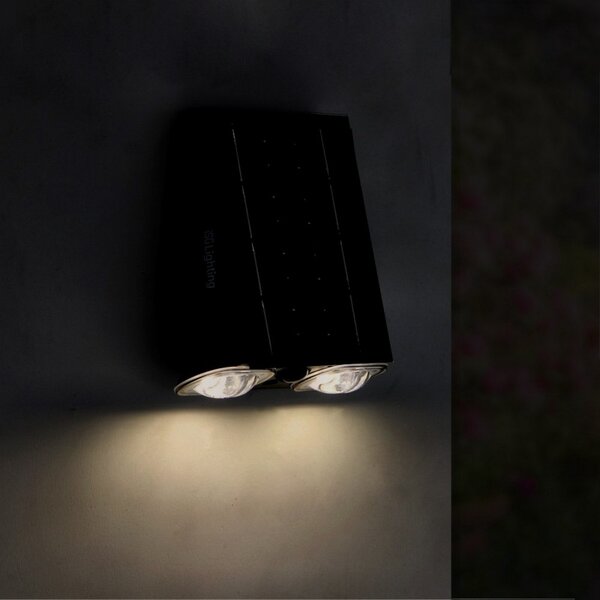 Applique Led da parete Eyes 1,3W Nero con pannello solare IP44 Bianco neutro 4000K con sensore crepuscolare e di movimento iSG Lighting