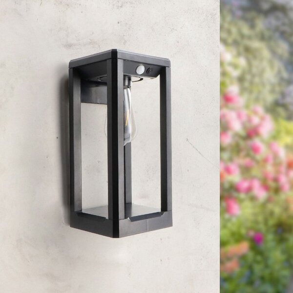 Lanterna Led da parete Delhi 2,5W Nero con pannello solare IP54 Bianco caldo 2700K con sensore crepuscolare e di movimento iSG Lighting