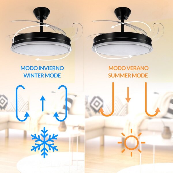 Lampadario Ventilatore da soffitto Olga 36W Nero illuminazione Led CCT regolabile con telecomando M mimotec