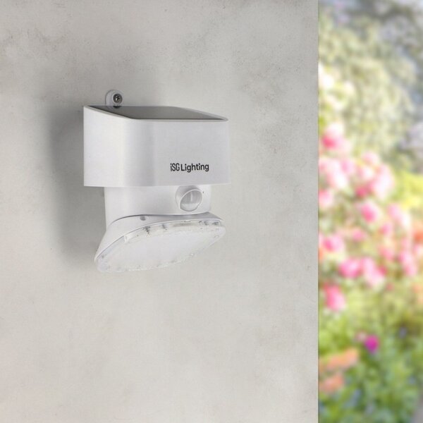Applique Led da parete Flat 1W Bianco con pannello solare IP44 Bianco neutro 4000K con sensore crepuscolare e di movimento iSG Lighting