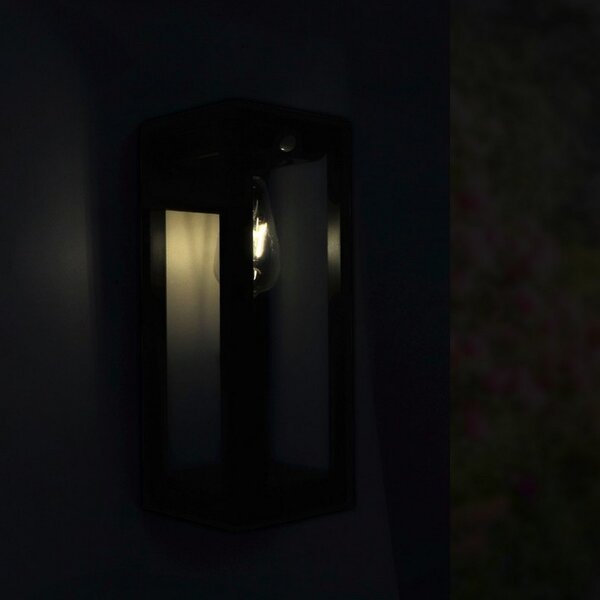 Lanterna Led da parete Delhi Plus 2,5W Nero con pannello solare IP54 Bianco caldo 2700K con sensore crepuscolare e di movimento iSG Lighting