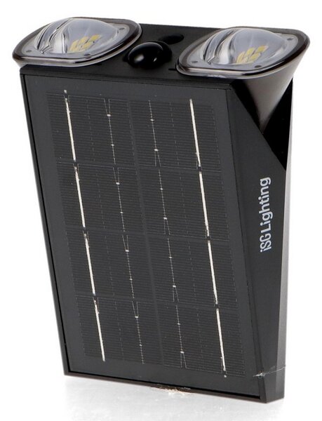 Applique Led da parete Eyes 1,3W Nero con pannello solare IP44 Bianco neutro 4000K con sensore crepuscolare e di movimento iSG Lighting