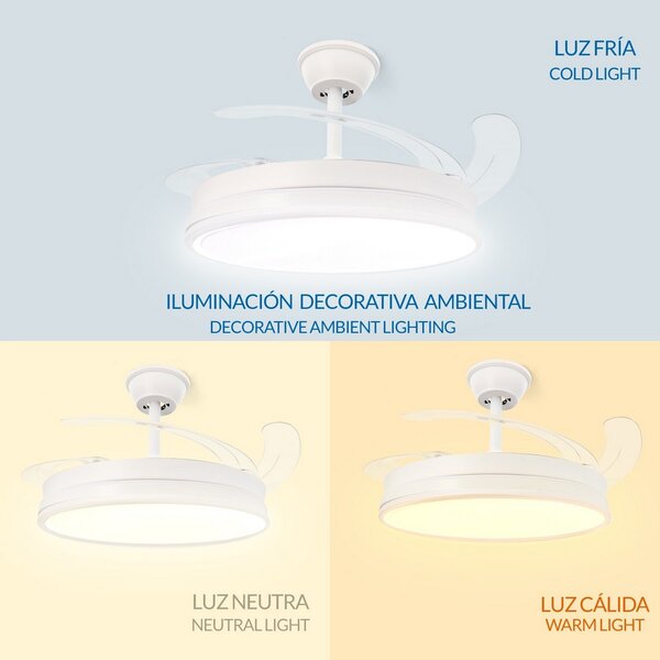 Lampadario Ventilatore da soffitto Olga 36W Bianco illuminazione Led CCT regolabile con telecomando M mimotec