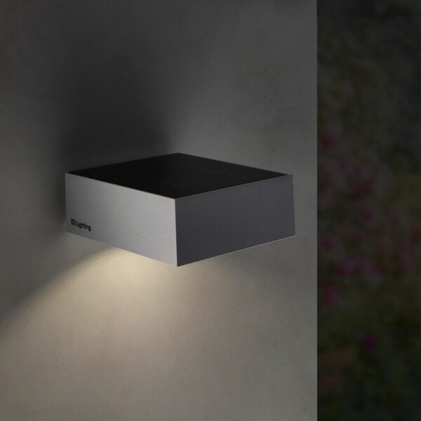 Applique Led da parete Bin 2W Bianco con pannello solare IP65 Bianco neutro 4000K con sensore crepuscolare e di movimento iSG Lighting