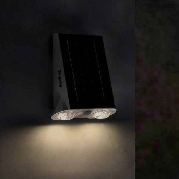 Applique Led da parete Eyes 1,3W Bianco con pannello solare IP44 Bianco neutro 4000K con sensore crepuscolare e di movimento iSG Lighting