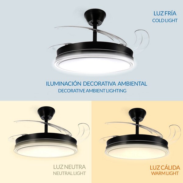 Lampadario Ventilatore da soffitto Olga 36W Nero illuminazione Led CCT regolabile con telecomando M mimotec