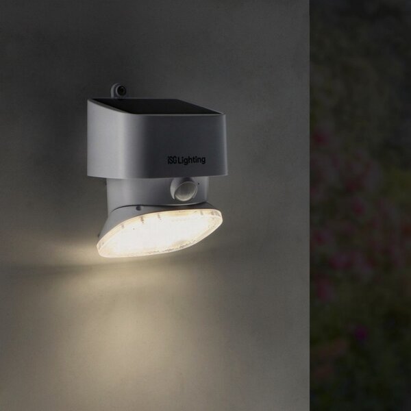 Applique Led da parete Flat 1W Bianco con pannello solare IP44 Bianco neutro 4000K con sensore crepuscolare e di movimento iSG Lighting
