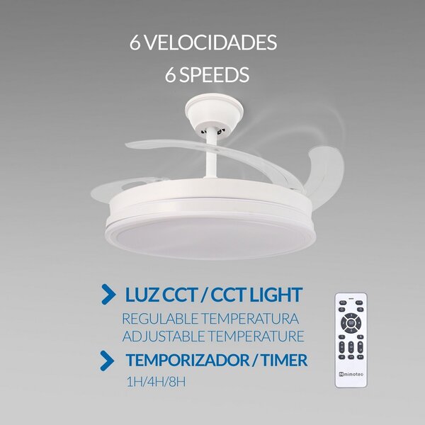 Lampadario Ventilatore da soffitto Olga 36W Bianco illuminazione Led CCT regolabile con telecomando M mimotec