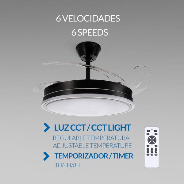 Lampadario Ventilatore da soffitto Olga 36W Nero illuminazione Led CCT regolabile con telecomando M mimotec