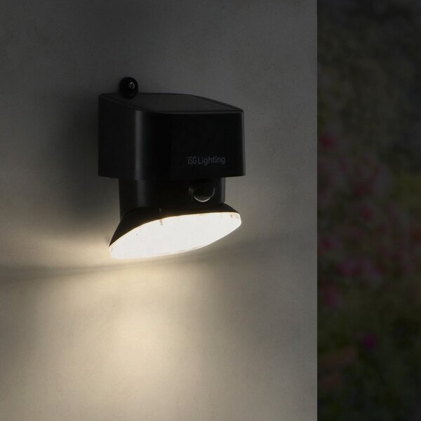 Applique Led da parete Flat 1W Nero con pannello solare IP44 Bianco neutro 4000K con sensore crepuscolare e di movimento iSG Lighting