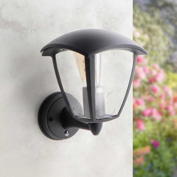 Lanterna da parete Ronse Nera IP44 1 x E27 con sensore di movimento M LEDME