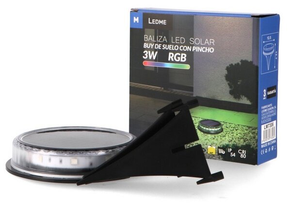 Faretto segnapassi Led 3W Nero con pannello solare IP54 RGB con sensore crepuscolare M LEDME