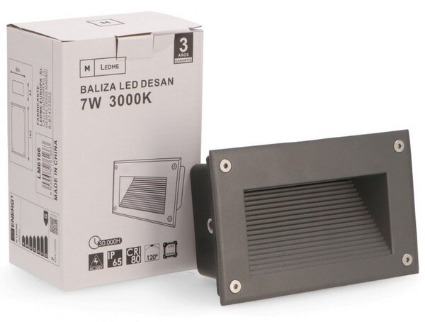 Segnapasso Led Desan 7W Nero da incasso a parete Rettangolare IP65 Bianco caldo 3000K M LEDME