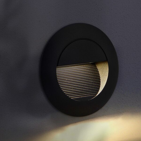 Segnapasso Led Circle 3W Nero da incasso a parete Rotondo IP54 Bianco caldo 3000K M LEDME