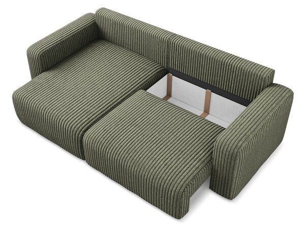 Divano angolare verde allungabile/con contenitore (con penisola a sinistra/con chaise lounge) con rivestimento in velluto a coste Kona – Makamii