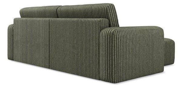 Divano angolare verde allungabile/con contenitore (con penisola a sinistra/con chaise lounge) con rivestimento in velluto a coste Kona – Makamii