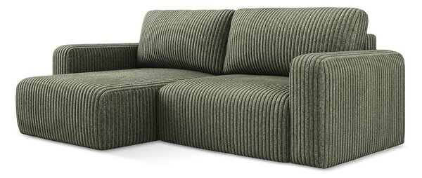 Divano angolare verde allungabile/con contenitore (con penisola a sinistra/con chaise lounge) con rivestimento in velluto a coste Kona – Makamii