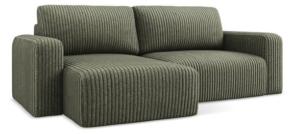 Divano angolare verde allungabile/con contenitore (con penisola a sinistra/con chaise lounge) con rivestimento in velluto a coste Kona – Makamii