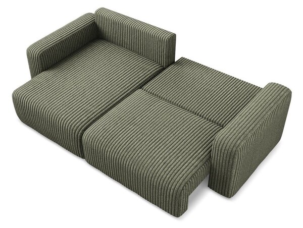 Divano angolare verde allungabile/con contenitore (con penisola a sinistra/con chaise lounge) con rivestimento in velluto a coste Kona – Makamii